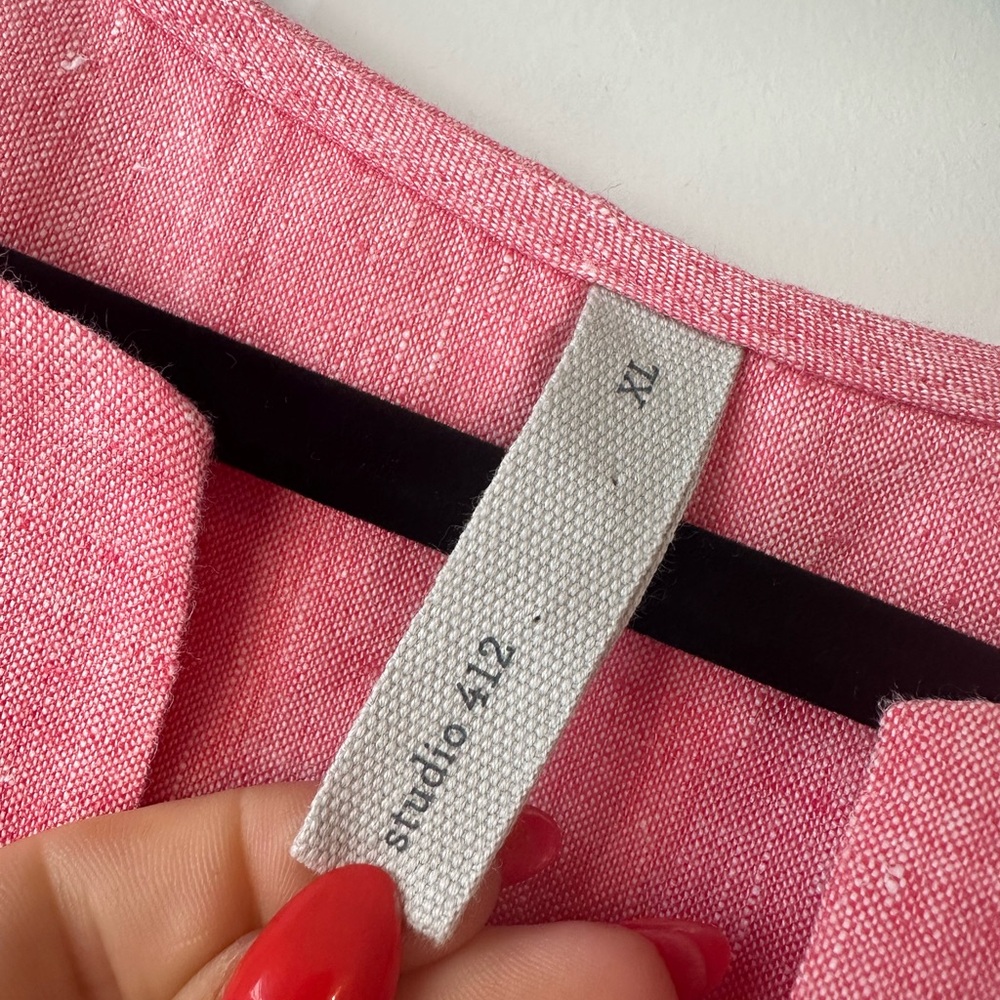 Studio 412 Women’s Linen V-Neck Pullover Short Sleeve Tunic Pink (Size XL) - Picture 4 of 7